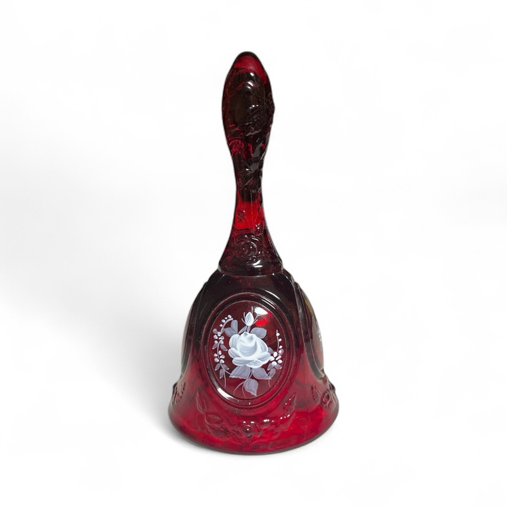 Vintage Fenton Art Glass Ruby Red Hand Painted Bell